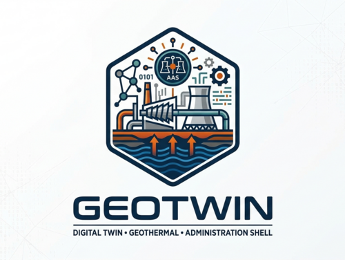 Abstraktes Projektlogo mit Bildunterschrift Geotwin - Geothermal - Administration Shell